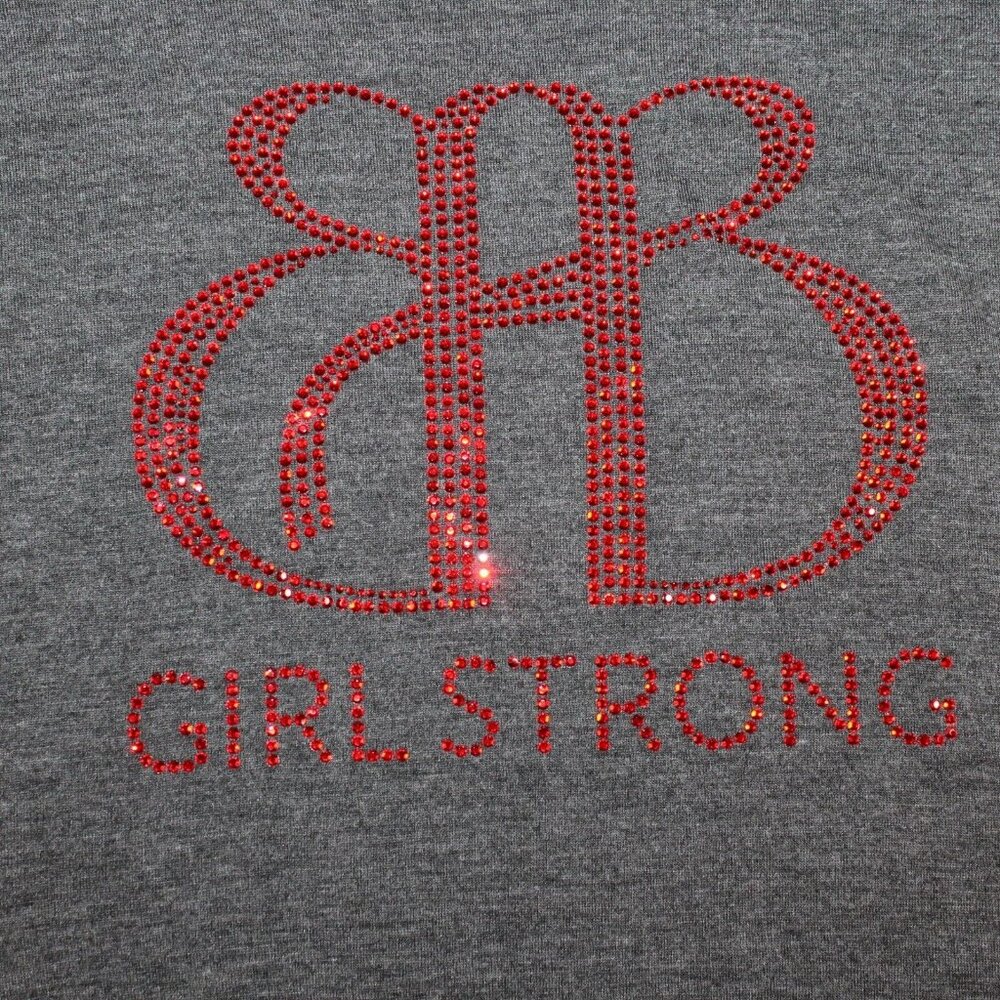 Bella Canvas Medium Girl Strong Red Rhinestone Graphic Gray Embellished Shirt - Picture 4 of 10